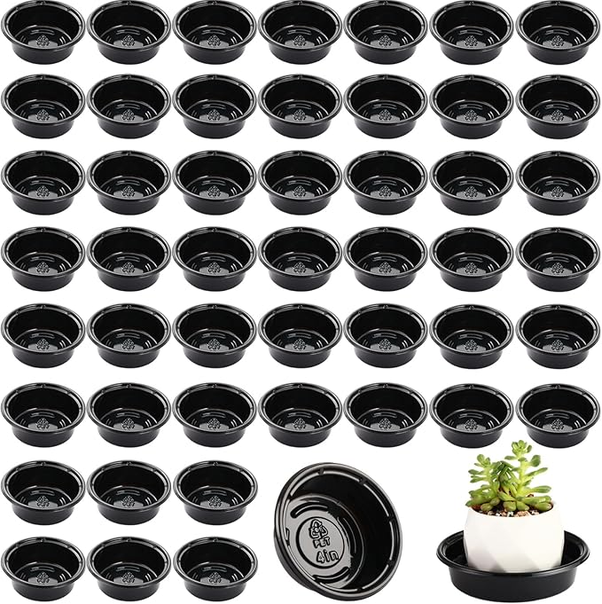 Plant Saucer 50 Pack Plant Trays for Pots 4 Inch Plastic Plant Saucers for Outdoors and Indoors Drip Trays for Potted Plants Flower Pot Plates to Catch Water Plant Drainage Dishes No Holes, Black