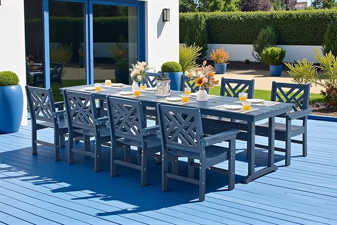 10 Piece HDPE Outdoor Dining Set for 8, Patio HDPE Furniture Set with 2 Table and Umbrella Hole, Outdoor Table and Chairs for Garden, Poolside, Backyard, Deck