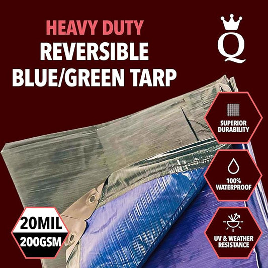 QUEEN OF TARPS | 20x25 Heavy Duty Tarp Waterproof, 120 GSM is 12 MIL, UV/Tear Resistant Tarp, Camping, Outdoor Furniture, Car, Tents, Painting, Firewood Protection | 20x25, Heavy Duty