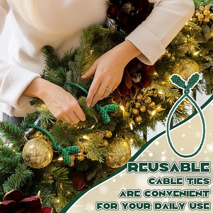 Shappy 36 Pieces Christmas Garland Banister Ties Christmas Decorative Reusable and Flexible Twist Ties for Garland, Banister Home Decoration (Green)