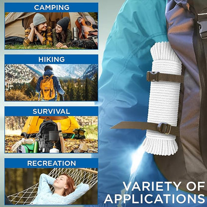 TECEUM Cotton Rope 3/16” (5 mm) – 100 FT – Strong All-Purpose Braided Rope – Natural Cotton – for Crafting, Сamping, Clothes Line, DIY, Indoor & Outdoor Use – White