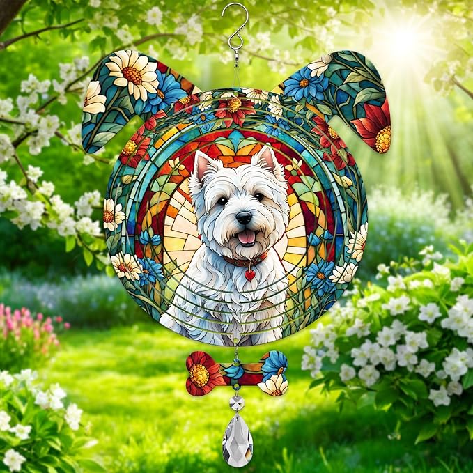 West Highland Dog Ears Wind Spinner, West Highland Wind Spinner Hanging for Yard and Garden V02