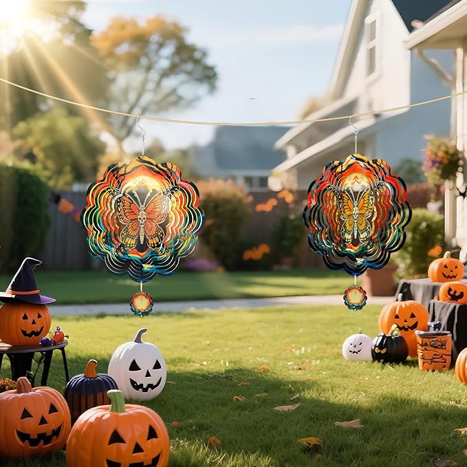 Halloween Wind Spinners Outdoor, 3D Skull Butterfly Wind Spinner 14x12 inches, Kinetic, Stainless Steel Metal, Halloween Decorations Outdoor, Yard Decor, Gift