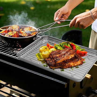 4-piece BBQ accessory set, stainless steel barbecue prep tray, portable BBQ system, 2 lidded marinade containers, suitable for outdoor grilling, easy to clean, men's BBQ gift.