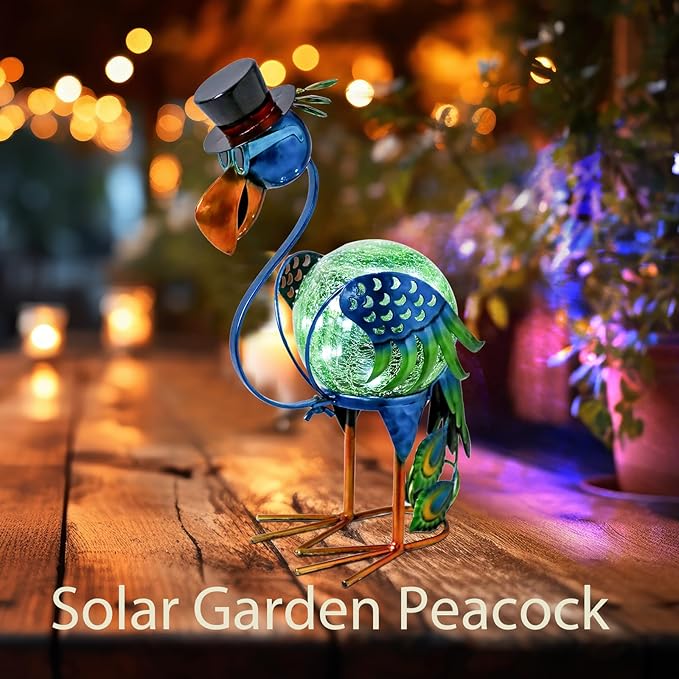 MUMTOP Peacock Solar Lights Outdoor, Solar Lantern Outdoor Decorative Waterproof LED Peacock Lights Tabletop Decorations for Patio Garden Yard Outside Decor, Peacock