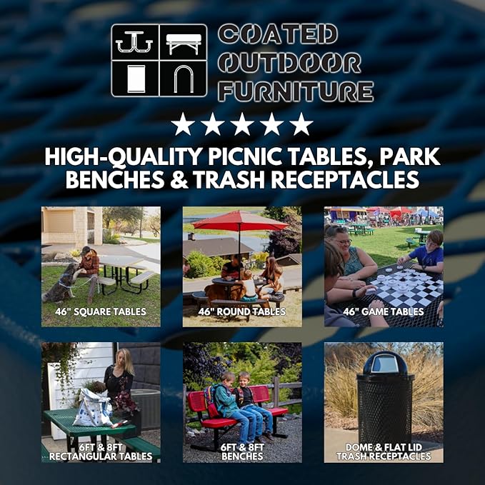 COATEDOUTDOORFURNITURE Heavy-Duty Portable Outdoor Kids Table with Umbrella Hole, Expanded Metal Kids Picnic Table, Commercial-Grade, Made in America (46 in, Square, Childrens, Dark Green)