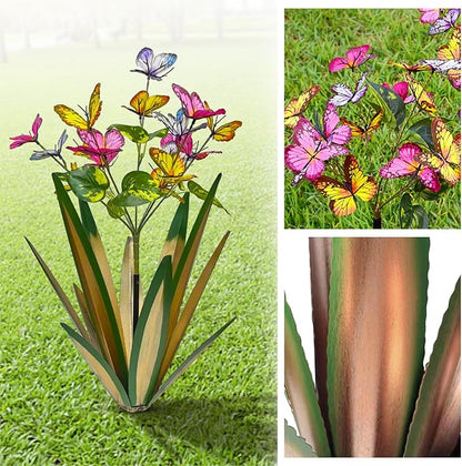 TOMBABY Garden Outdoor Butterfly Enlarge Thickened Wind Resistant Metal Agave Garden Art Metal Plant Country Sculpture Statue Decorations Ornaments Artificial Waterproof lieslight Green 3pcs