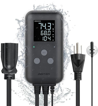 DIGITEN Heat Mat Thermostat Waterproof Temperature Controller DTC315 Greenhouse Aquarium Plug in Thermostat for Seedlings 15A Reptiles Temperature Controller Outlet