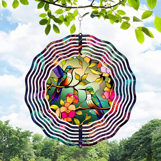 Hummingbird Wind Spinner,3D Frosted Wind Spinner Hanging for Yard and Garden Balcony10 Metal Hanging Hummingbird Wind Sculptures Made of Tough Steel Plate