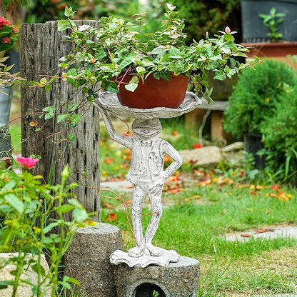 Sungmor Cast Iron Frog Bird Feeder, Garden Frog Statue Holding Leaf Outdoor Small Bird Bath Bowl, Indoor Candy Dish, Patio Tabletop Decoration