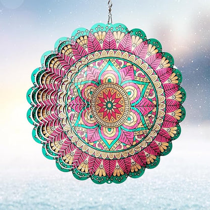 Mandala Manjusaka Wind Spinner - 12″ Stainless Steel Hanging Sculptures | 3D Kinetic Laser Cut Metal Art Decoration for Yard/Garden/Indoor, Creative Decor Gift