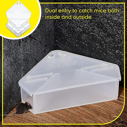 Qualirey 24 Pcs Mice Station with Key Triangle Bait Station Reusable Rodent Trap Bait Box, Keeps Children and Pets Safe Indoor & Outdoor, Bait Not Included, Suitable for Small Mice (Translucent)