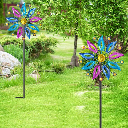 2PCS Metal Wind Spinner Outdoor, Windmill Garden Decorations, Kinetic Wind Spinners Colorful Wind Sculpture Yard Art for Garden Patio Lawn Decor (2PC Single Turn B)