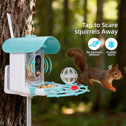 Bird Feeder with Camera, Smart Bird Camera with AI Identify BirdSpecies, Auto Record BirdVideo, Instant Notifications, 2K Video Live Stream Camera with Solar Panel for Birds Lover (Blue)