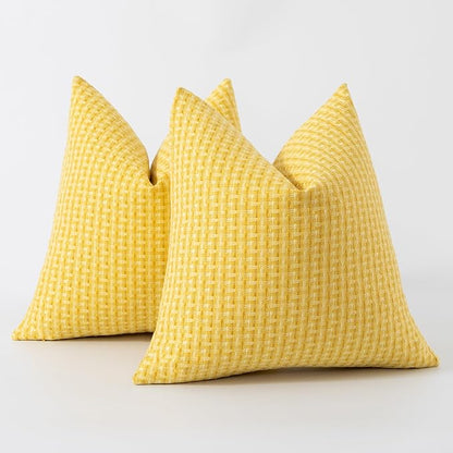 Kevin Textile Outdoor Waterproof Throw Pillow Covers Pack of 2 Farmhouse Decorative Cushion Covers for Garden Patio Tent Balcony Bench Couch Sofa 20x20 Inch, Yellow