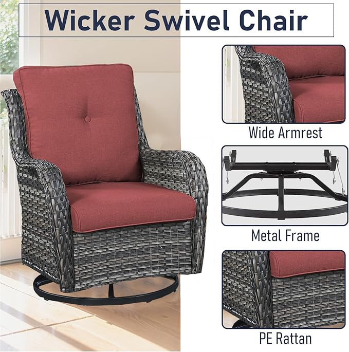 Patio Furniture Set with Swivel Chairs, 5 Pieces Outdoor Wicker Furniture Set with Patio Swivel Rocker Chairs for Patio, Yard, Deck, Porch, Poolside