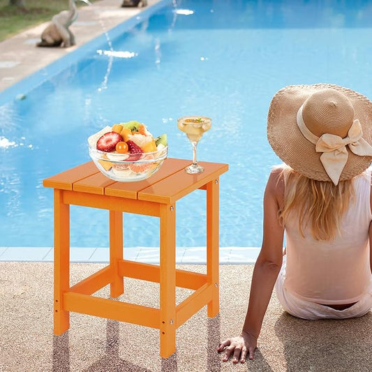 LZRS Adirondack Square Outdoor Side Table for Patio, Pool Composite Patio Table,HDPE End Tables for Backyard,Pool, Indoor Companion, Easy Maintenance & Weather Resistant(Orange)