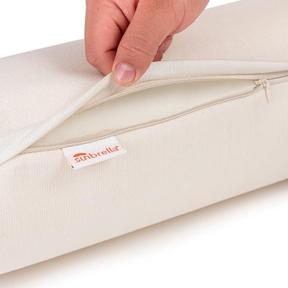 Austin Horn Classics Sunbrella Set of 2 Zippered Neck Bolster Pillow, Made with Sunbrella Fabric, Cylinder Pillows, for Couch & Bed, Decorative Round Throw Pillow, Back & Neck Support (Eggshell)