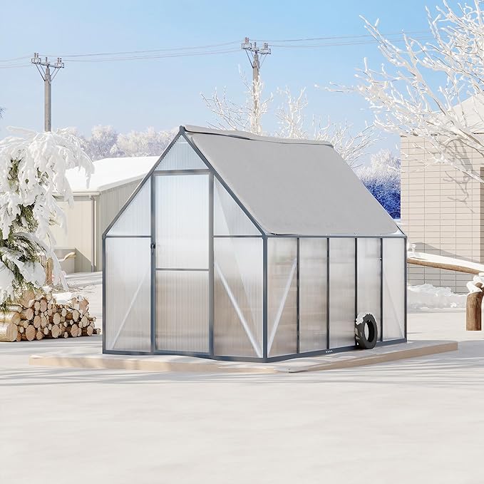 6 ft x9 ft Aluminum-Framed Polycarbonate Greenhouse, Heavy Duty Polycarbonate Greenhouse with Quick Setup Structure and Roof Vent, Large Enhanced Aluminum Green House Kit for Outdoors