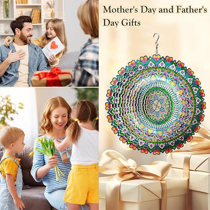 Mandala Rich Love Wind Spinner - 3D Kinetic Wind Spinners | 12″ Laser Cut Stainless Steel Hanging Sculpture & Catcher for Outdoor Garden Yard Decor | Mandala Gifts for Mom, Dad, Women, Men