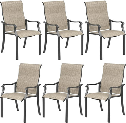 UDPATIO Patio Dining Chairs Set of 6, High Back Wide Seat Outdoor Furniture Chairs with All Weather Breathable Textilene, for Garden Lawn, Brown