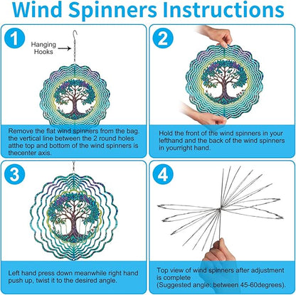 Metal Wind Spinners for Outdoor,Birthday Gifts for Women Mom Grandma, 12 Inch Tree Wind Spinner Bird Devices Deterrent to Scare Birds Away from Yard Patio Farm, Kinetic Sculpture Garden Decor