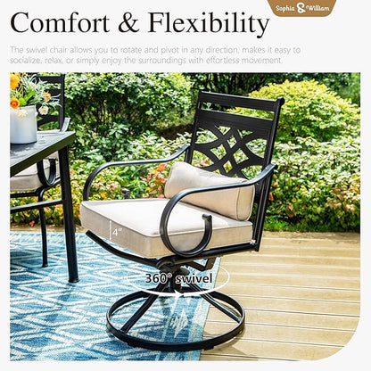 Sophia & William Swivel Patio Dining Set for 4 | 10ft Patio Umbrella Beige | Removable Seat Cushions | Black 37" Patio Dining Table