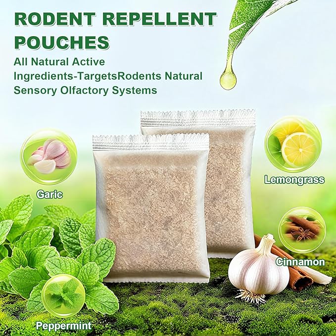 15 Pack Mouse Repellent Pouches, Natural Peppermint Oil Rodent Repellent Pouches for Mice, Squirrel, Rats, Roaches, Ant, Spiders and Other Pests, Indoor & Outdoor Use