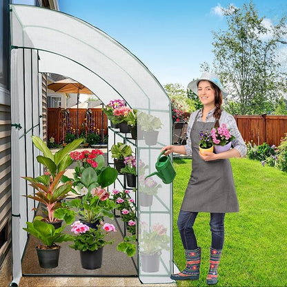EAGLE PEAK 3 Tier Lean to Portable Greenhouse, Heavy-Duty Indoor & Outdoor Garden with Wire Shelves, 2 Roll-Up Zipper Doors, Easy Assembly, 120"x60"x84" Clear/White PE Cover