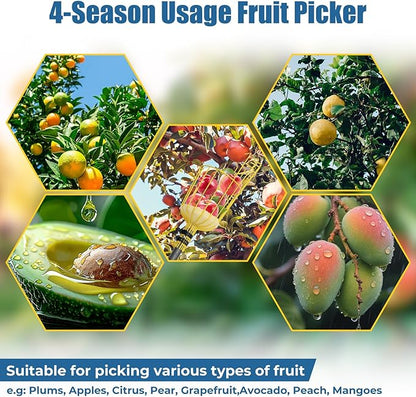 Fruit Picker Pole Tool – Ladder-Free Harvesting Aid, Safe for Elderly and Children, Durable Stainless Steel Design – Adjustable Long Pole Picker for Apples, Avocados, Oranges, Grapefruit, Plums, Pear