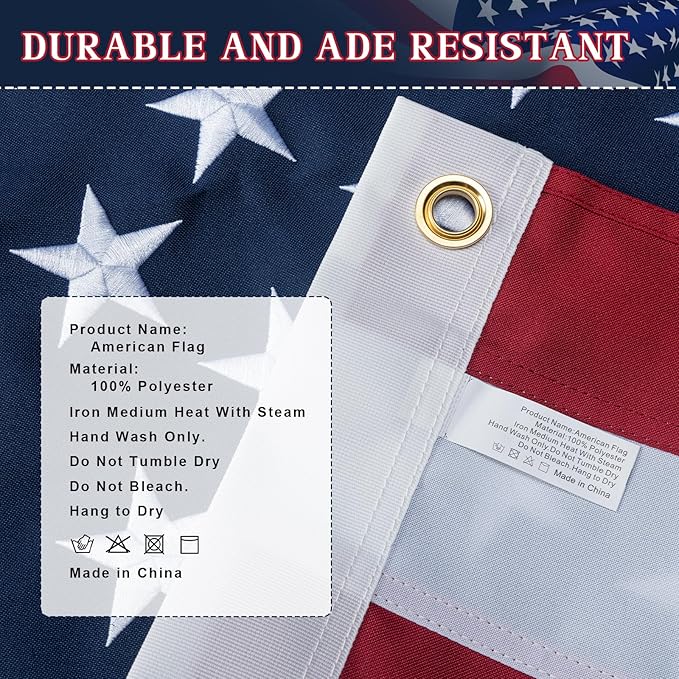 American Flag 4x6 Ft Indestructible Outdoor, Long Lasting, Heavy Duty, TearProof Polyester, Fade Resistant, High Wind US Outside Flags with Embroidered Stars, Sewn Stripes, Brass Grommets