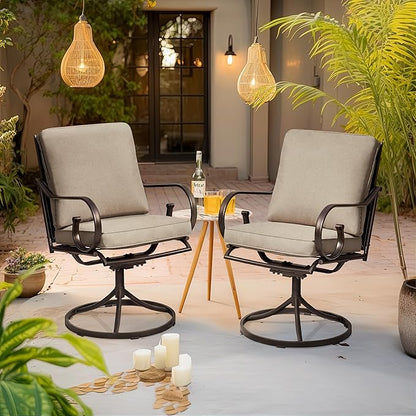 MELLCOM Patio Swivel Chair Set of 4, Heavy Duty Outdoor Dining Chairs with Thickened Cushions, Metal Patio Chairs Gentle Rocker for Outside, Garden Lawn & Porch, Backyard, Khaki