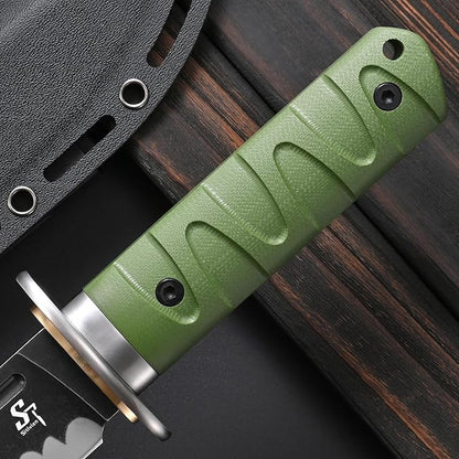 Sitivien ST29 Fixed Blade Knife, AUS-10 Steel Blade G10 Handle Full Tang Bowie Knife for Outdoor Camping Hunting Fishing Working(Green)