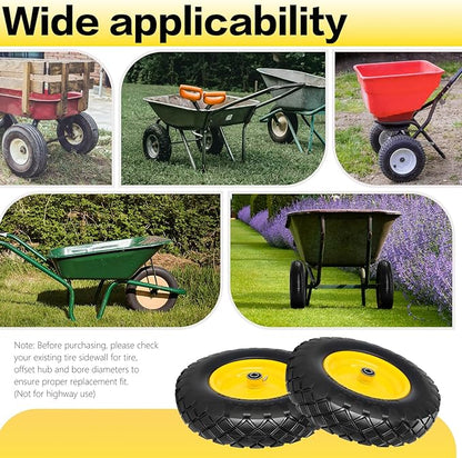 4.80/4.00-8 Solid Wheelbarrow Tire and Wheel 16" Flat-Free Tire with 3" Centered Hub 5/8" & 3/4" Bearings Fits Garden Cart, Hand Truck, Wagon,Trolleys and Trailers