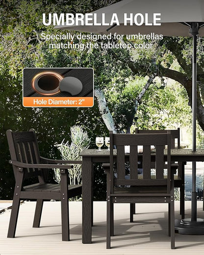 YEFU Outdoor Dining Table for 6: All Weather Rectangular Patio Table with Umbrella Hole and Aluminum Frame - Outdoor Furniture for Outside Backyard/Garden/Pool/Porch/Deck 300lbs Capacity Black