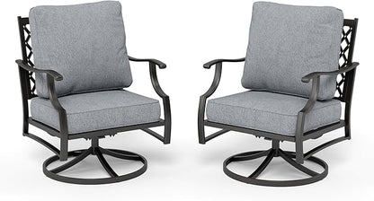 HERA'S HOUSE Outdoor Chairs Set of 2, 2 x Patio Chair with Grey Cushions, All Weather Outdoor Furniture for Lawn Garden Backyard Deck(Swivel Chairs)