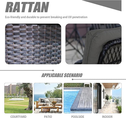Patio Furniture Set Swivel Rocker, Outdoor Patio Chairs, 3 Piece Suit Porch Furniture Rocking Set, Backyard and Garden Rocker Rattan Chair, with Thickened Cushions and Glass Coffee Table(Grey)