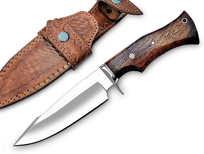 Warivo 10″ Handmade D2 Steel Hunting Knife with Leather Sheath - Ideal EDC Knife for Skinning, Camping, Bushcrafting and Outdoor Activities