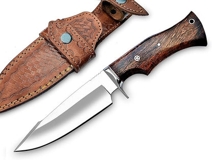 Warivo 10″ Handmade D2 Steel Hunting Knife with Leather Sheath - Ideal EDC Knife for Skinning, Camping, Bushcrafting and Outdoor Activities