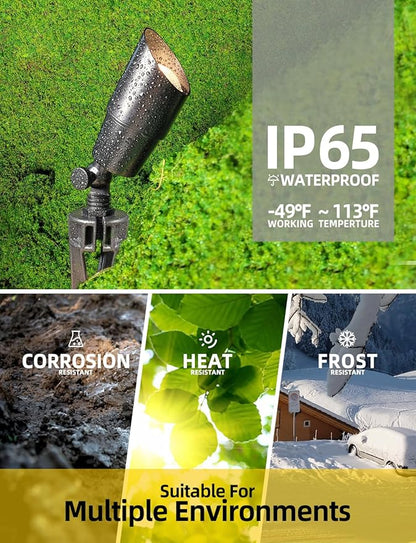 COLOER Brass Low Voltage Landscape Spotlight(Black) 6-Pack with 5W Aluminum Housing MR16 LED Bulb 2700K 450LM CRI85+,12V AC/DC Outdoor Uplighting, Directional Garden Patio Spot Up Light(101B-Black)