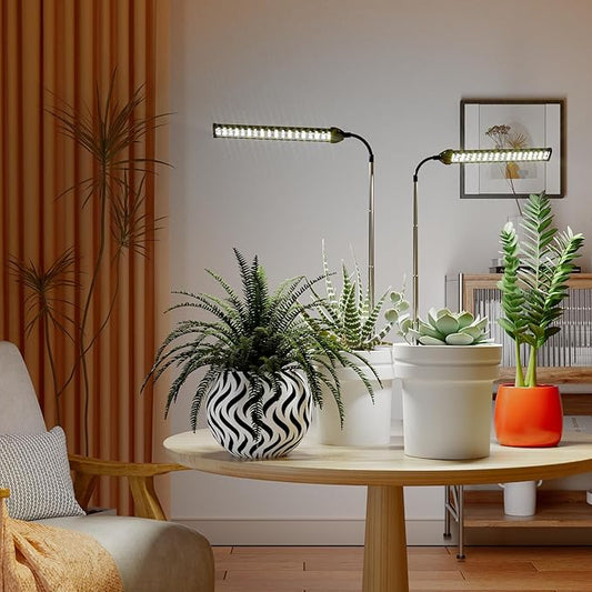 LED Grow Light 2 Pack, 6000K White Full Spectrum 144 LED Gooseneck Growing Lamp for Indoor Plants Growth,4 8 12 18Hrs Timer & Brightness Changeable,Insert Pole Extendable 4-10''