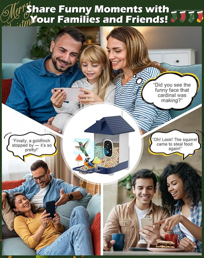 Smart Bird Feeder with Camera Solar Powered, 2.5K Live Video Bird House Camera, AI Identifies, Auto Capture & Notify, Motion Detection, Cloud Storage, Color Night Vision, Ideal Gift for Bird Watching