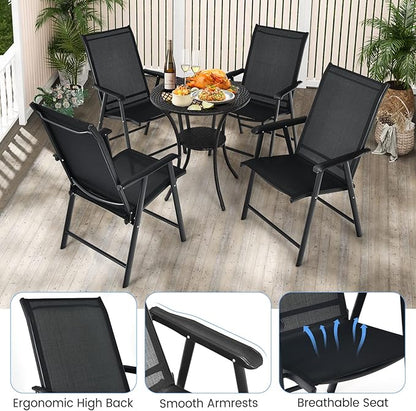 S AFSTAR Folding Patio Chairs Set of 6, Metal Textilene Patio Dining Chairs with Armrests, 6 Pack Portable Sling Chairs Outdoor Lawn Chair for Garden Backyard Porch Deck, 330LBS Load (Black)