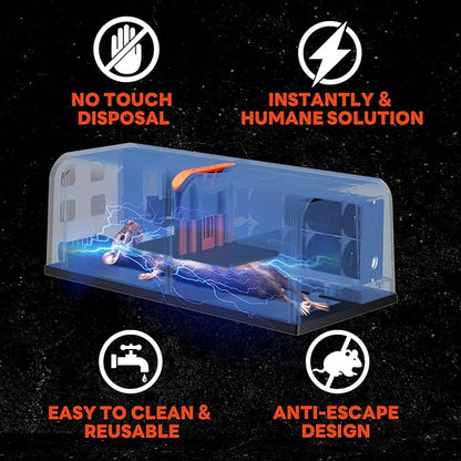 Electric Mouse Trap, 2 Pack Indoor Reusable Electric Mouse Trap Zapper with Anti-Escape Design & Dual Power, Electronic Rat Trap with No-Touch Cleaning for Kitchen, Garage