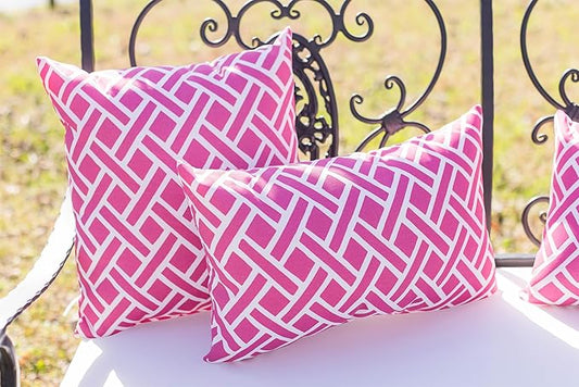 RSH DECOR: Square Throw Pillows Set of 2 | 17” x 17” | All-Weather Spun Fabric | Water and Fade-Resistant | Outdoor Accent Pillows for Patio Furniture | Midnight Melody Pink