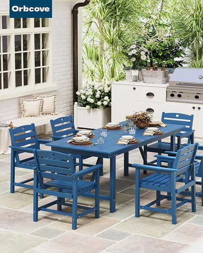 Patio Table and Chairs Set with Umbrella Hole, HDPE Patio Dining Set for 4, Outdoor Dining Set for Lawn, Patio, Porch, Deck, Poolside, Yard (Classic Blue, 5-Piece)