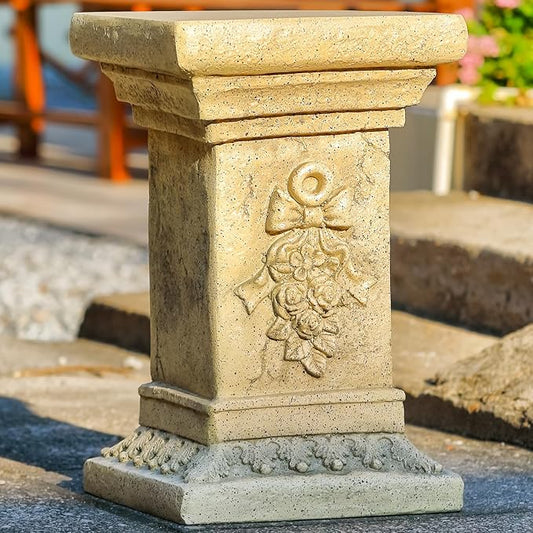 19" Tall Garden Pedestal Stand with Bow Design, Heavy Duty Magnesium Oxide Plinth, Weatherproof Outdoor Pedestal for Sculptures, Flower Pots, Decor – Sturdiness Plinth Base Statue Riser