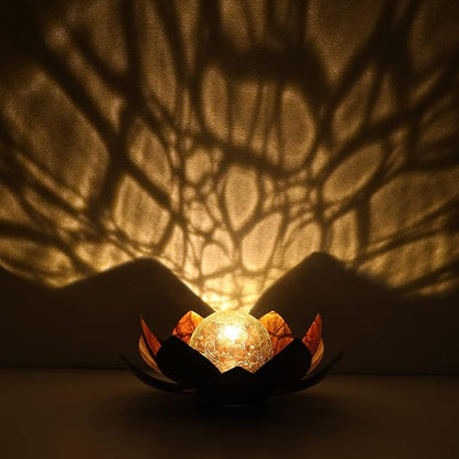 Outdoor Solar Lights, Garden Decor, Crackle Glass Globe, Waterproof Metal Lotus Flower Light for Patio, Lawn, Walkway, Tabletop, Ground