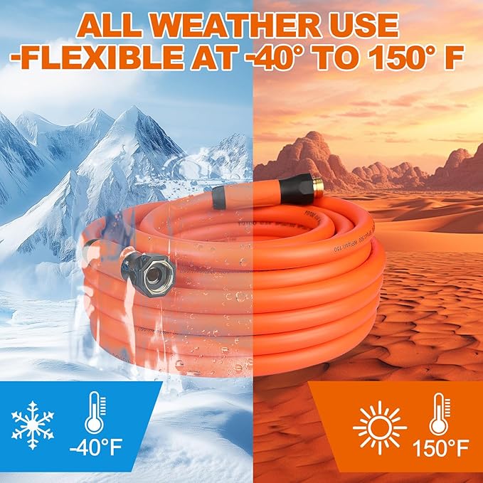 YOTOO Heavy Duty Hybrid Garden Water Hose 5/8-Inch by 75-Feet 150 PSI Kink Resistant, Flexible with Swivel Grip Handle and 3/4" GHT Solid Brass Fittings, Orange