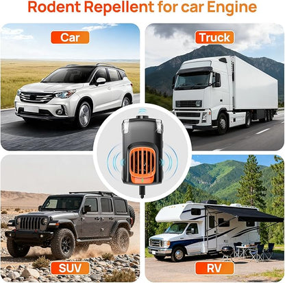 Rodent Repellent for car Engine, Ultrasonic Mouse Repellent Under Hood, Plug-in Powered, 4 Flashing LED Strobe Lights, Keep Rats and Mice Away from Car, Vehicle, RV, Garage 2 Pack (Unscented x2)